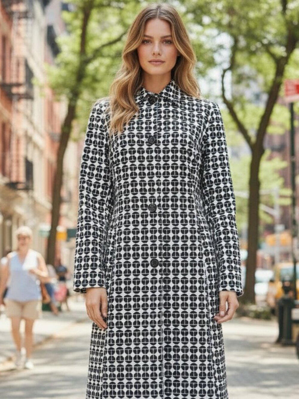 NINE WEST Black White Topper Long Jacket XS Peacoat Driving Coat Retro Mod Vibe - Picture 16 of 16